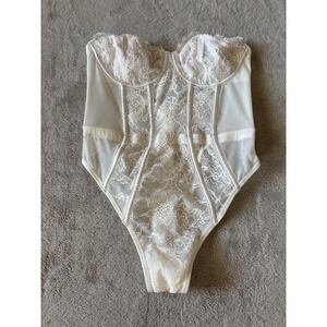 Victoria's Secret Lace Bodysuit Bustier Corset‎ Sheer Panels S